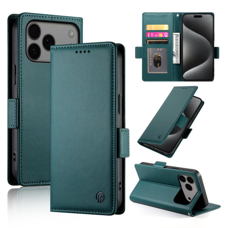 

For iPhone 17 Pro Max Side Buckle Magnetic Frosted Leather Phone Case(Dark Green)