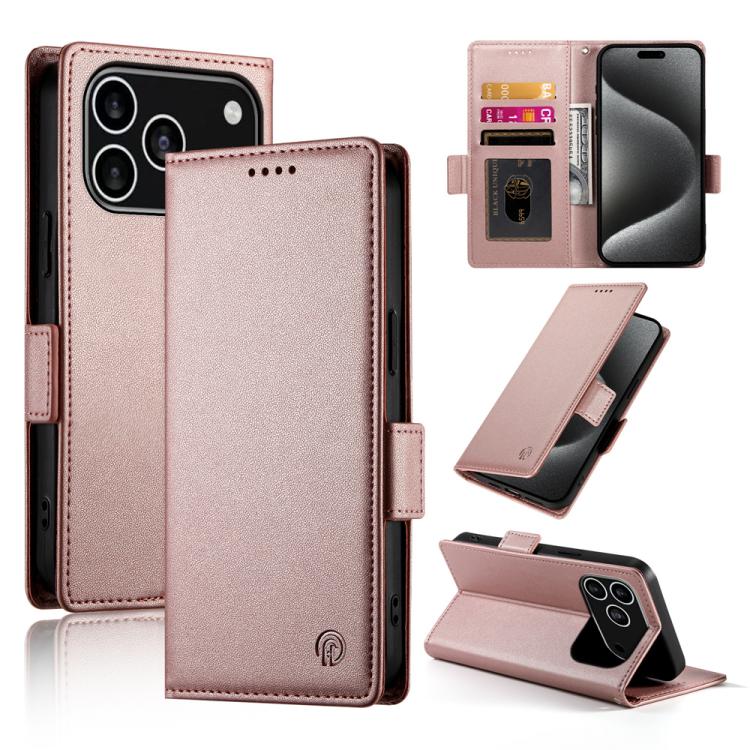 

For iPhone 17 Pro Side Buckle Magnetic Frosted Leather Phone Case(Rose Gold)