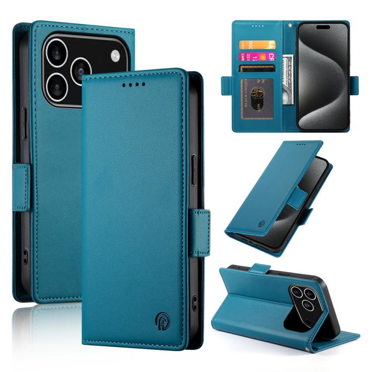 

For iPhone 17 Pro Side Buckle Magnetic Frosted Leather Phone Case(Blue)