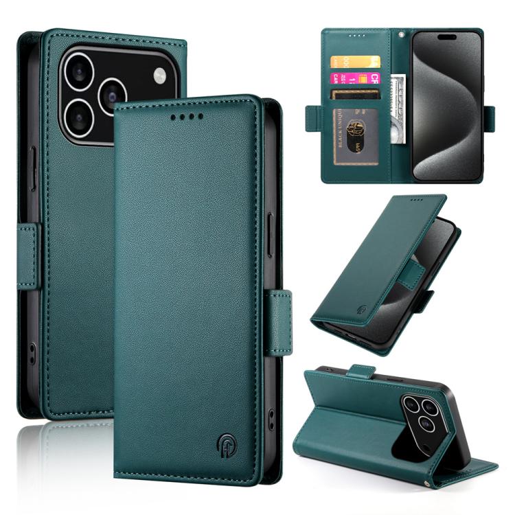 

For iPhone 17 Pro Side Buckle Magnetic Frosted Leather Phone Case(Dark Green)