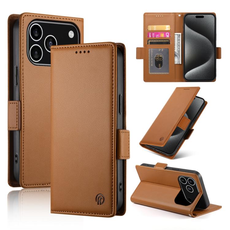 

For iPhone 17 Pro Side Buckle Magnetic Frosted Leather Phone Case(Brown)