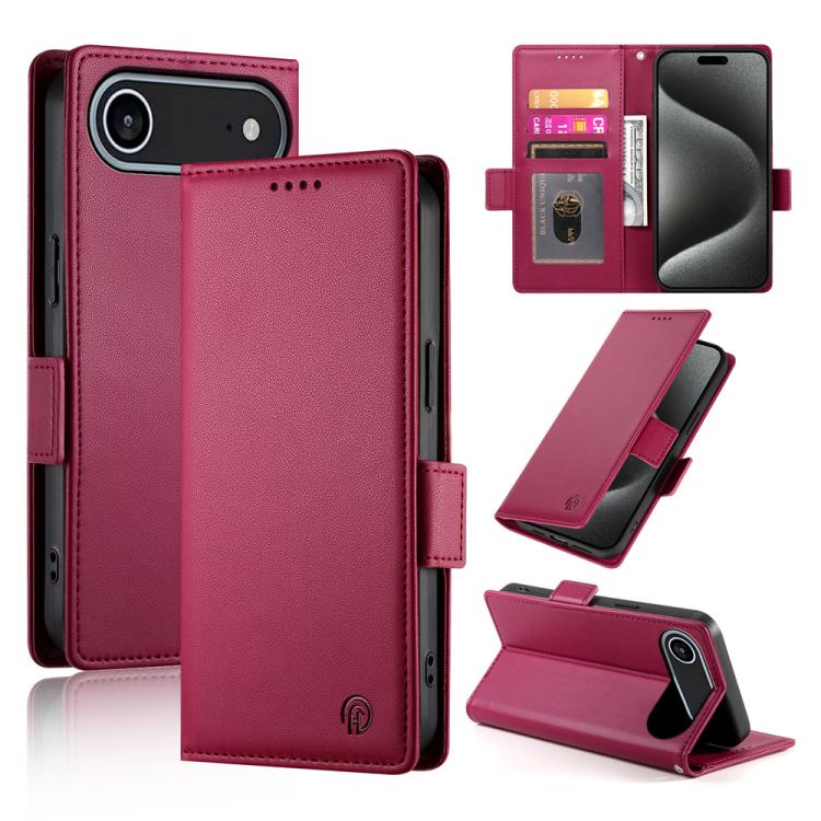

For iPhone 17 Air Side Buckle Magnetic Frosted Leather Phone Case(Wine Red)