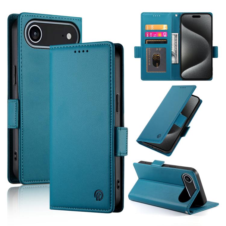

For iPhone 17 Air Side Buckle Magnetic Frosted Leather Phone Case(Blue)