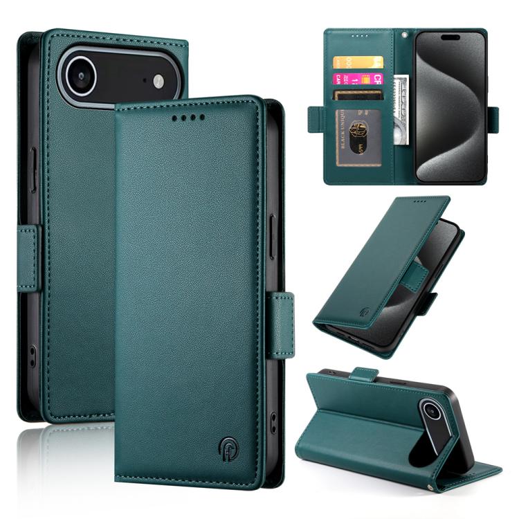 

For iPhone 17 Air Side Buckle Magnetic Frosted Leather Phone Case(Dark Green)