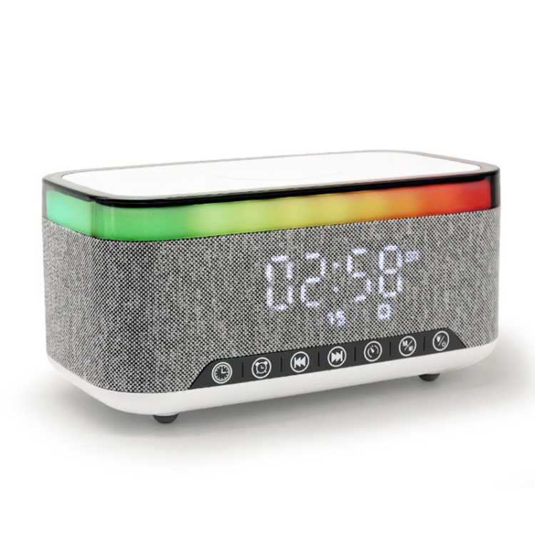 S300 Bluetooth -copatible Speaker Digital Alar Clock 10W Wireless Charger Usic Subwoofer With Colorful Light - White