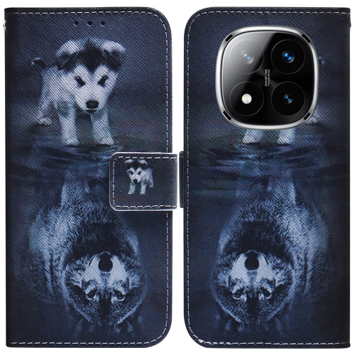 

For Redmi Note 14 Pro / Note 14 Pro+ 5G Coloured Drawing Flip Leather Phone Case(Wolf and Dog)