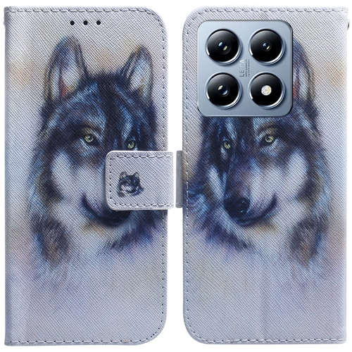 

For Xiaomi 14T Pro Coloured Drawing Flip Leather Phone Case(White Wolf)