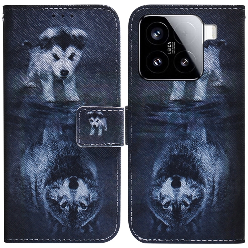 

For Xiaomi 15 Coloured Drawing Flip Leather Phone Case(Wolf and Dog)