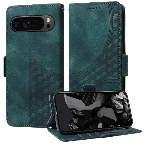 

For Google Pixel 9 Pro XL Embossed Rhombus Starry Leather Phone Case(Green)