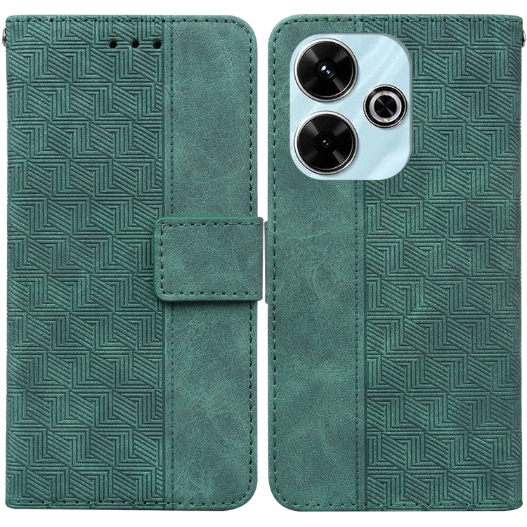 

For Redmi 13 4G Geometric Embossed Leather Phone Case(Green)