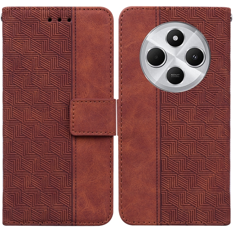 

For Redmi 14C 4G Geometric Embossed Leather Phone Case(Brown)