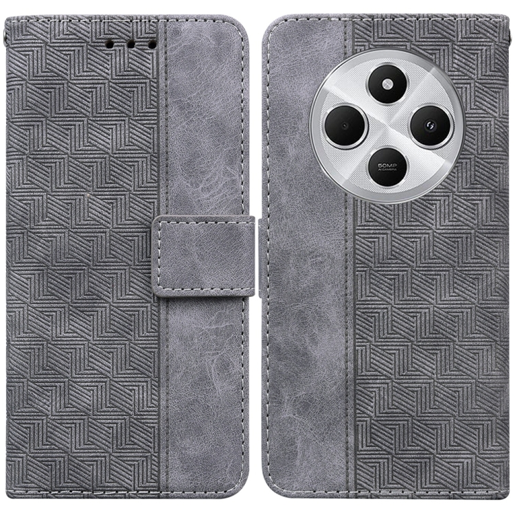 

For Redmi 14C 4G Geometric Embossed Leather Phone Case(Grey)