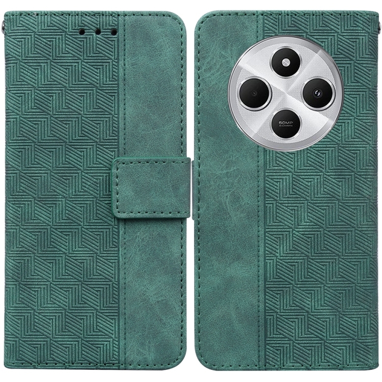 

For Redmi 14C 4G Geometric Embossed Leather Phone Case(Green)