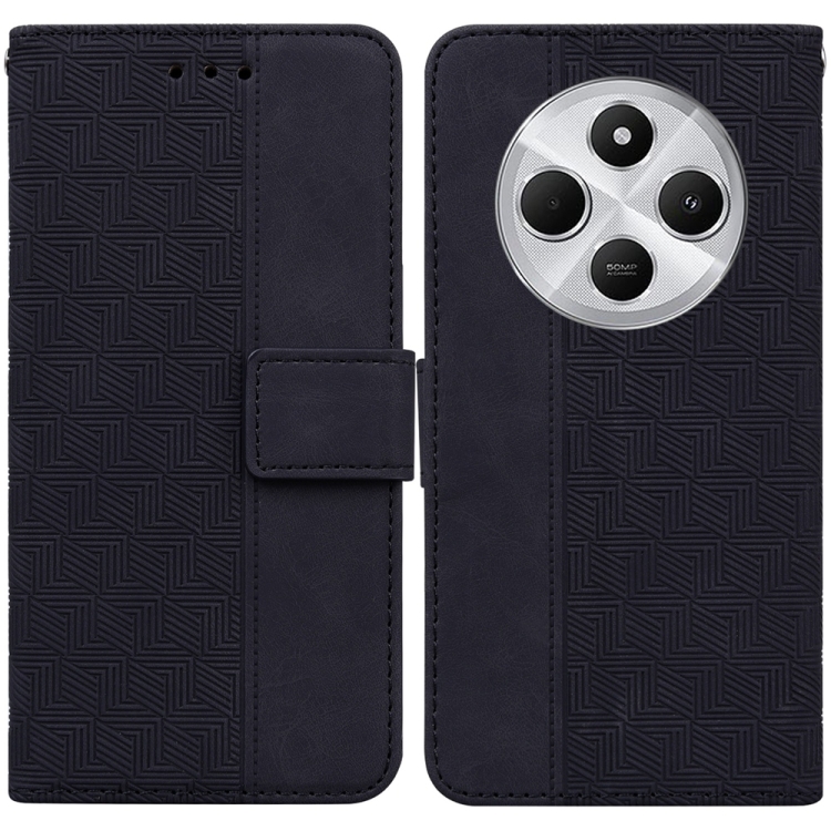 

For Redmi 14C 4G Geometric Embossed Leather Phone Case(Black)