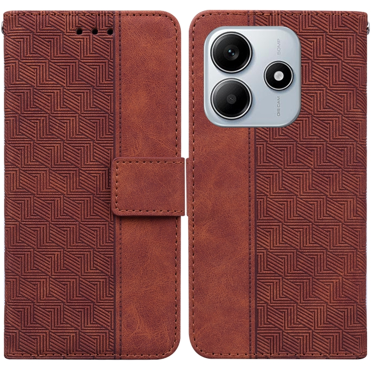 

For Redmi Note 14 5G Geometric Embossed Leather Phone Case(Brown)