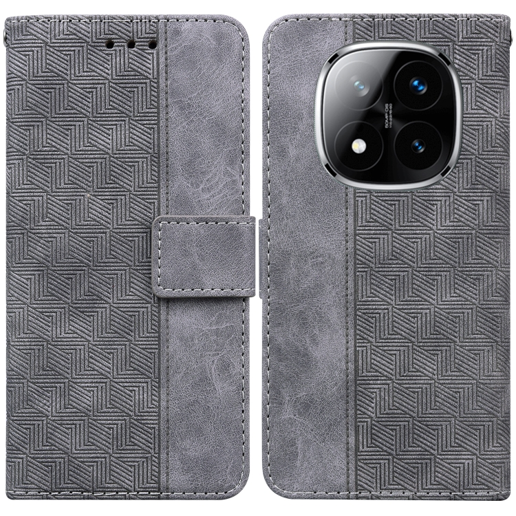 

For Redmi Note 14 Pro / Note 14 Pro+ 5G Geometric Embossed Leather Phone Case(Grey)