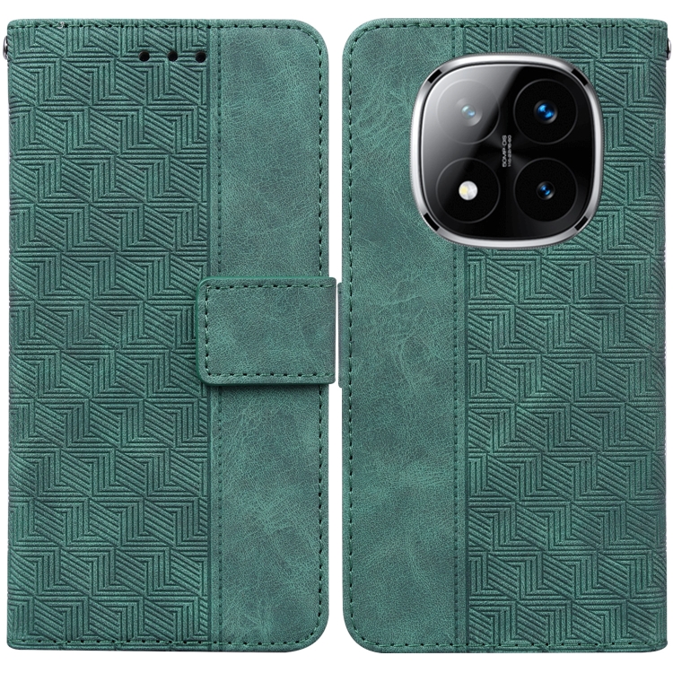 

For Redmi Note 14 Pro / Note 14 Pro+ 5G Geometric Embossed Leather Phone Case(Green)
