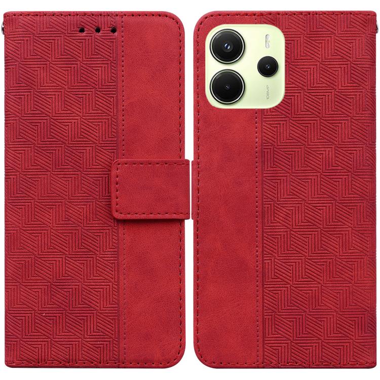 

For Redmi Note 14 4G 163.25mm Geometric Embossed Leather Phone Case(Red)