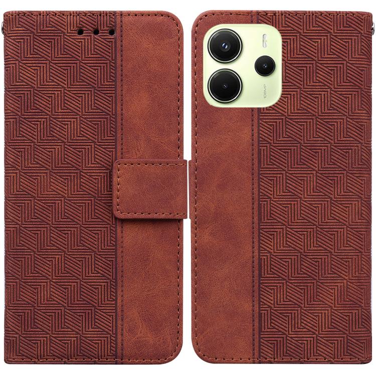 

For Redmi Note 14 4G 164.84mm Geometric Embossed Leather Phone Case(Brown)