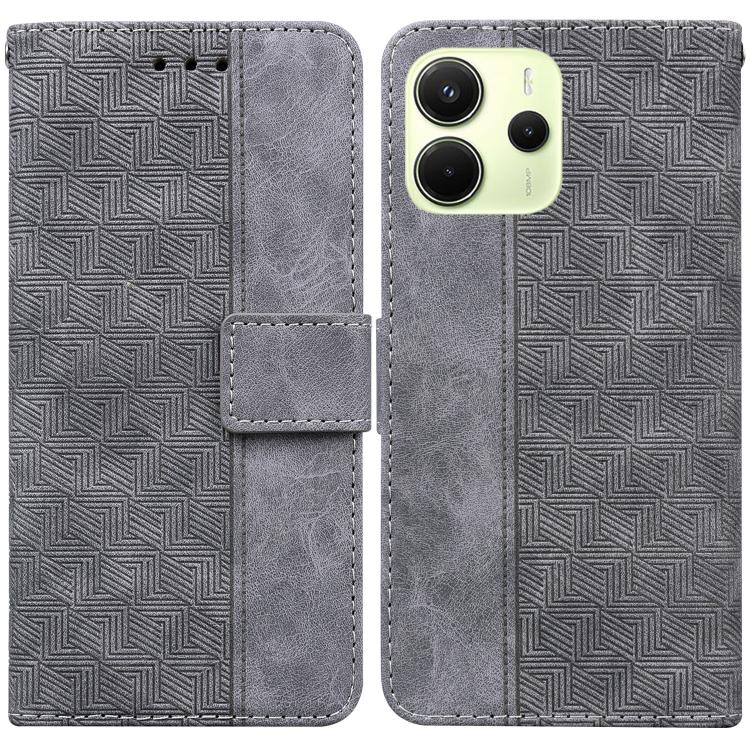 

For Redmi Note 14 4G 164.84mm Geometric Embossed Leather Phone Case(Grey)