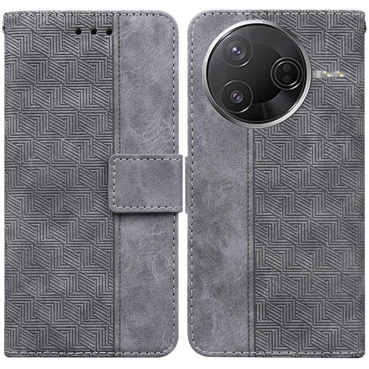 

For Redmi K80 / K80 Pro / Xiaomi Poco F7 Pro Geometric Embossed Leather Phone Case(Grey)