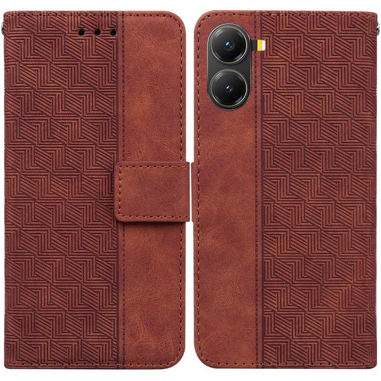 

For Redmi Turbo 4 / Xiaomi Poco X7 Pro Geometric Embossed Leather Phone Case(Brown)