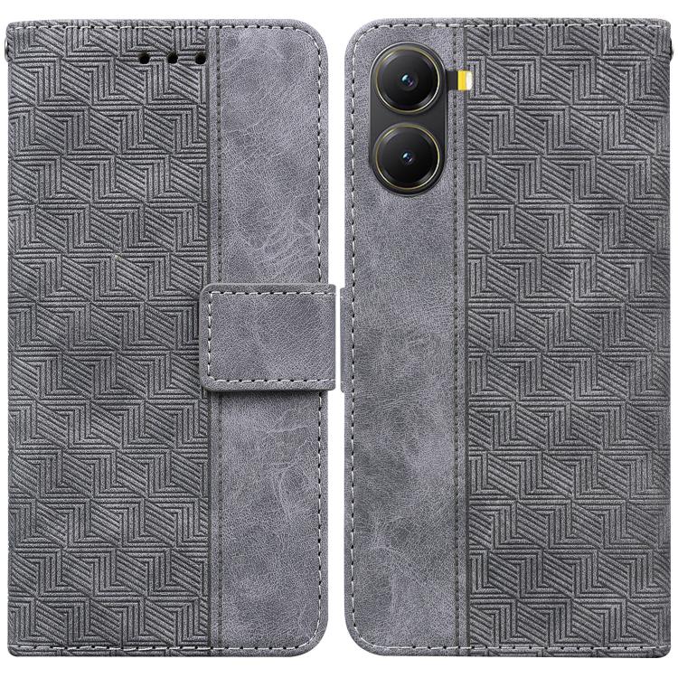 

For Redmi Turbo 4 / Xiaomi Poco X7 Pro Geometric Embossed Leather Phone Case(Grey)