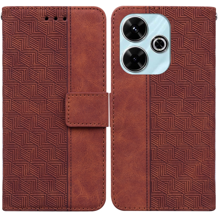 

For Xiaomi Poco M6 4G Geometric Embossed Leather Phone Case(Brown)