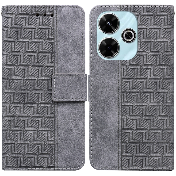 

For Xiaomi Poco M6 4G Geometric Embossed Leather Phone Case(Grey)
