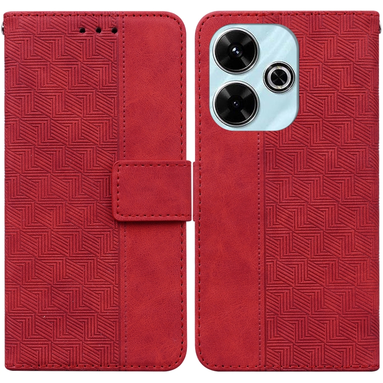 

For Xiaomi Poco M6 4G Geometric Embossed Leather Phone Case(Red)