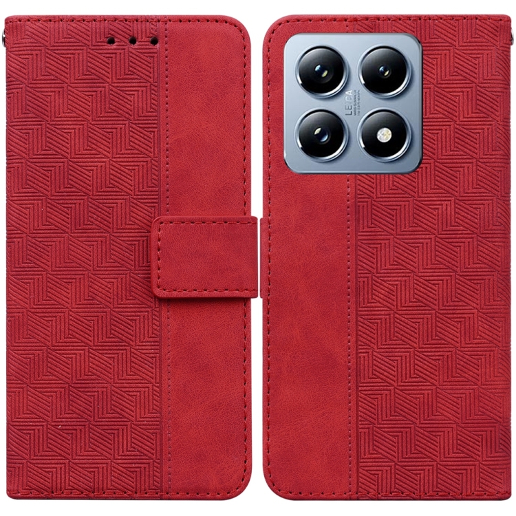 

For Xiaomi 14T Pro Geometric Embossed Leather Phone Case(Red)