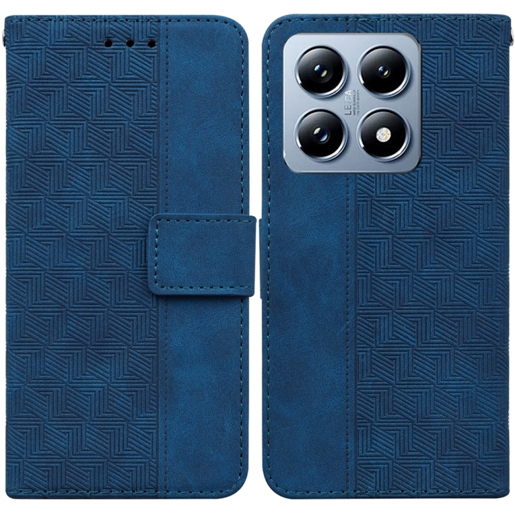 

For Xiaomi 14T Geometric Embossed Leather Phone Case(Blue)