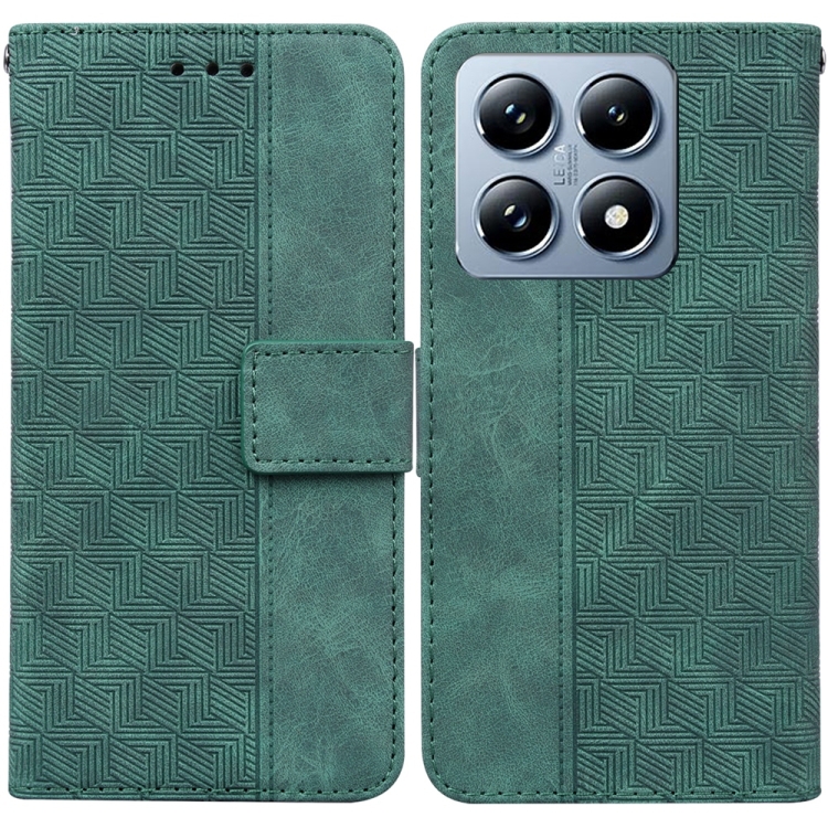 

For Xiaomi 14T Geometric Embossed Leather Phone Case(Green)
