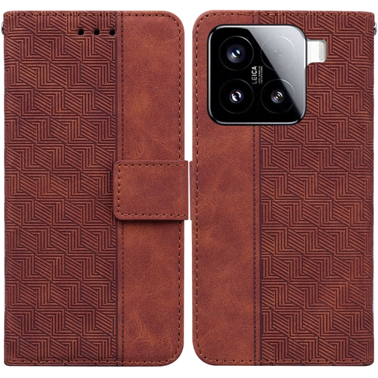 

For Xiaomi 15 Geometric Embossed Leather Phone Case(Brown)
