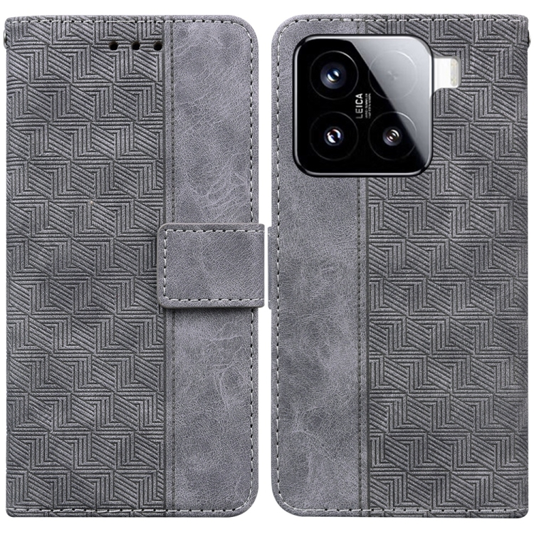 

For Xiaomi 15 Geometric Embossed Leather Phone Case(Grey)