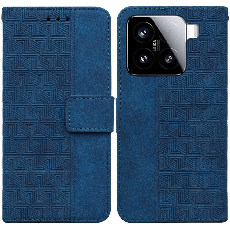 

For Xiaomi 15 Geometric Embossed Leather Phone Case(Blue)