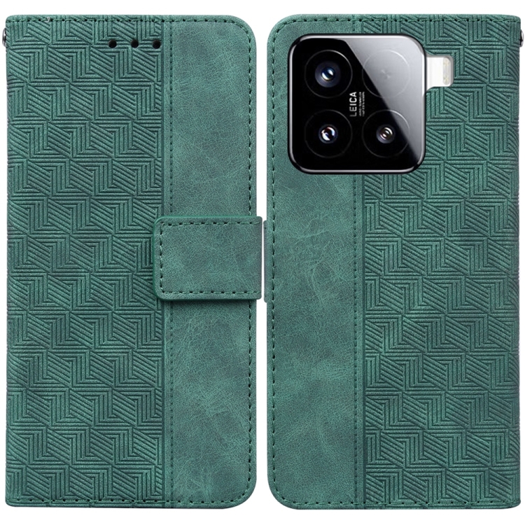 

For Xiaomi 15 Geometric Embossed Leather Phone Case(Green)