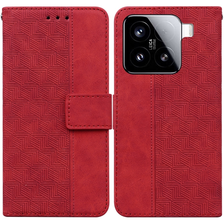 

For Xiaomi 15 Geometric Embossed Leather Phone Case(Red)