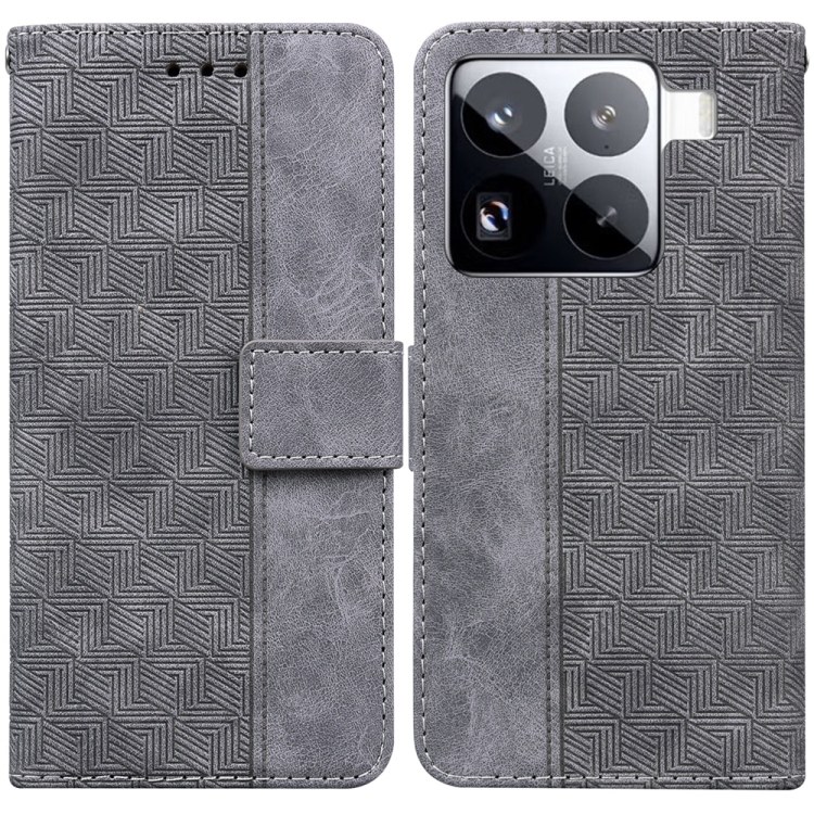 

For Xiaomi 15 Pro Geometric Embossed Leather Phone Case(Grey)