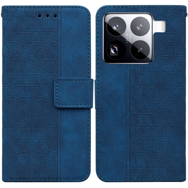

For Xiaomi 15 Pro Geometric Embossed Leather Phone Case(Blue)