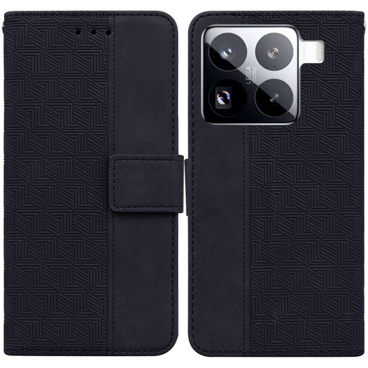 

For Xiaomi 15 Pro Geometric Embossed Leather Phone Case(Black)