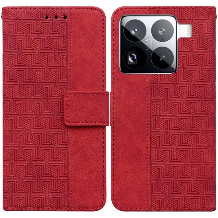 

For Xiaomi 15 Pro Geometric Embossed Leather Phone Case(Red)