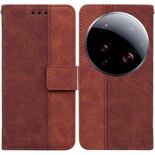 

For Xiaomi 15 Ultra Geometric Embossed Leather Phone Case(Brown)