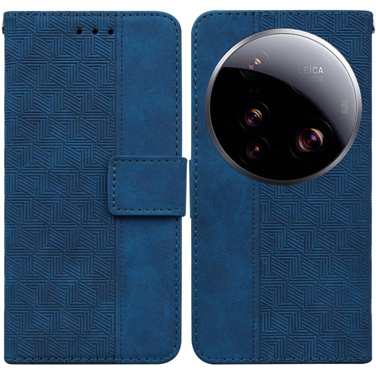 

For Xiaomi 15 Ultra Geometric Embossed Leather Phone Case(Blue)