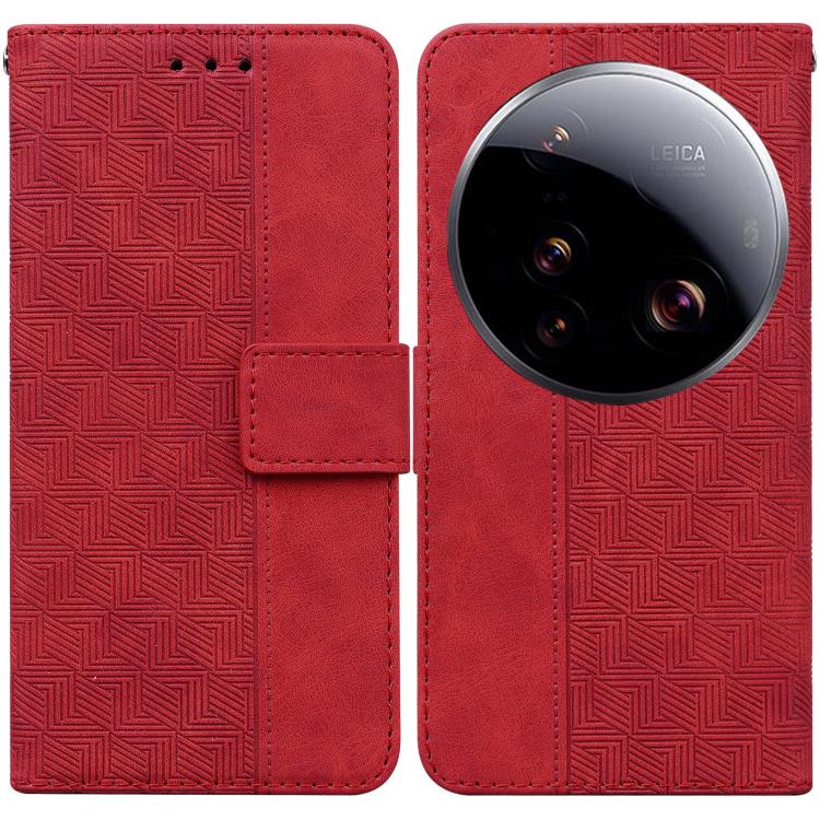 

For Xiaomi 15 Ultra Geometric Embossed Leather Phone Case(Red)