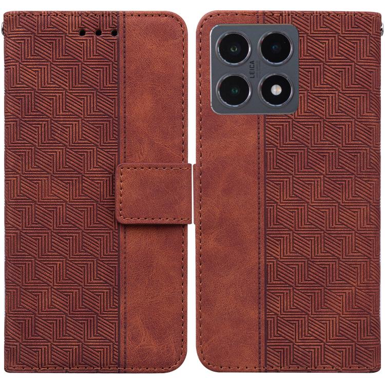 

For Xiaomi 15T 5G Geometric Embossed Leather Phone Case(Brown)