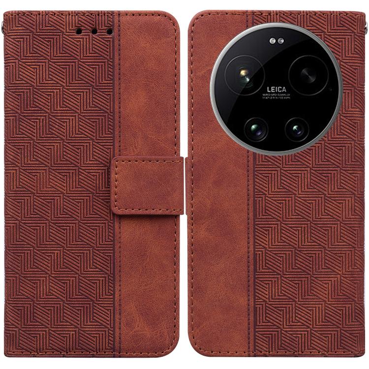 

For Xiaomi 17 Ultra Geometric Embossed Leather Phone Case(Brown)