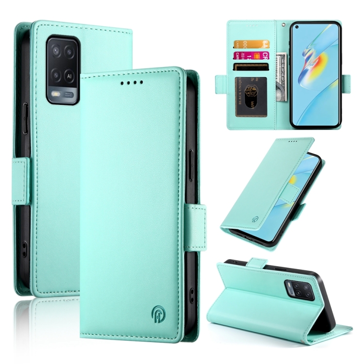 

For OPPO A54 / A54s / A55 5G / A55s 5G Side Buckle Magnetic Frosted Leather Phone Case(Mint Green)