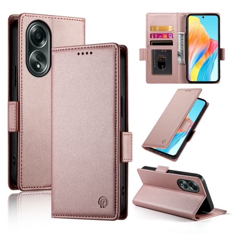 

For OPPO A58 4G Global Side Buckle Magnetic Frosted Leather Phone Case(Rose Gold)