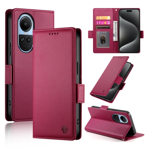 

For OPPO Reno10 / Reno10 Pro Global Side Buckle Magnetic Frosted Leather Phone Case(Wine Red)